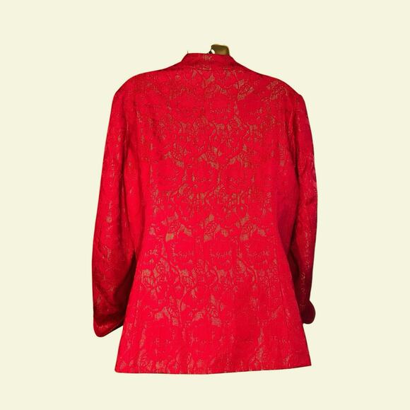 Chico’s Mandarin Collar Red and Gold Brocade Blazer Chico Size 2 = Large Size 12 - Picture 4 of 5